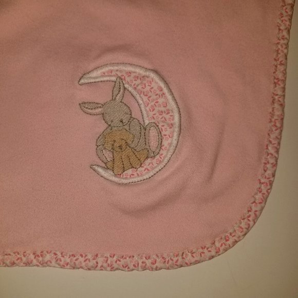 Vtg Carters Pink Baby Blanket Moon Dog Bunny